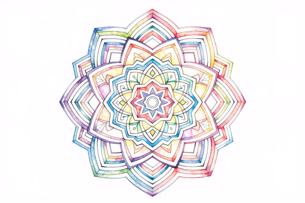 Mandala geometrique colore et symetrique pour la meditation et l'art-therapie contre l'anxiete