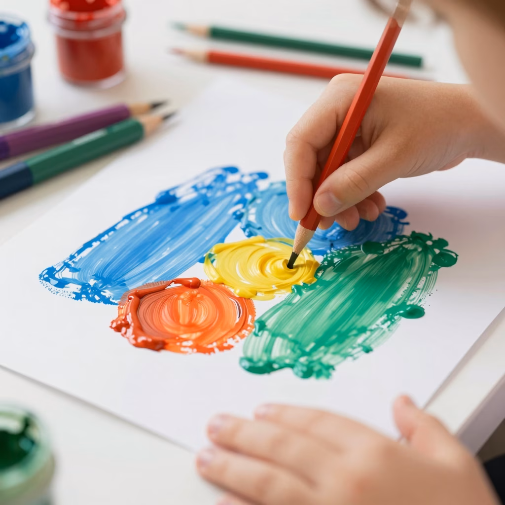 Enfant explorant la peinture au doigt en art-thérapie