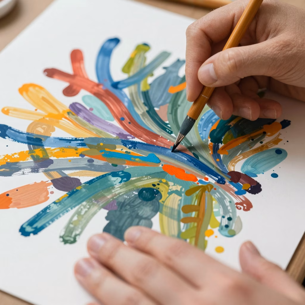 Mains peignant des formes abstraites expressives en art-thérapie traumatique