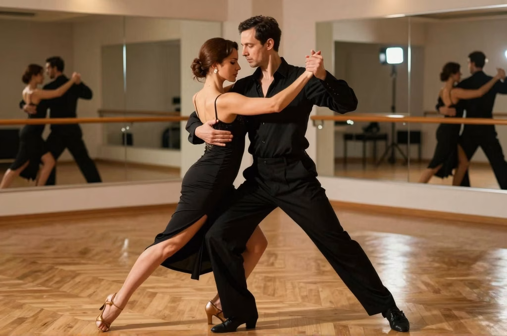 Couple pratiquant le tango argentin therapeutique pour ameliorer equilibre et coordination Parkinson