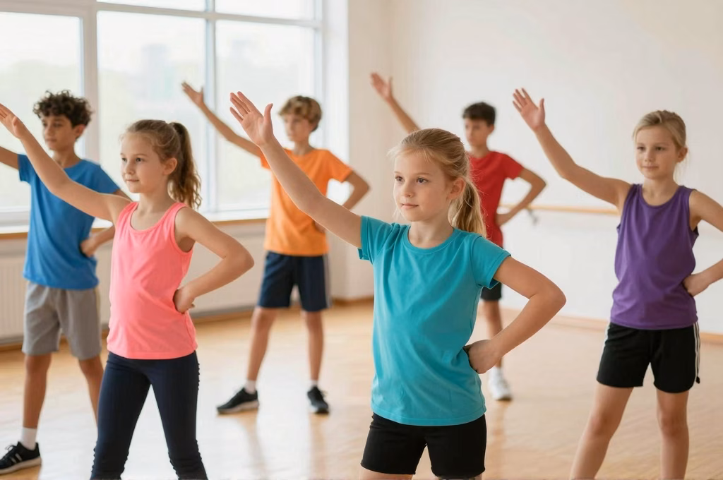 Groupe d'enfants dansant ensemble lors d'une séance de danse-thérapie thérapeutique