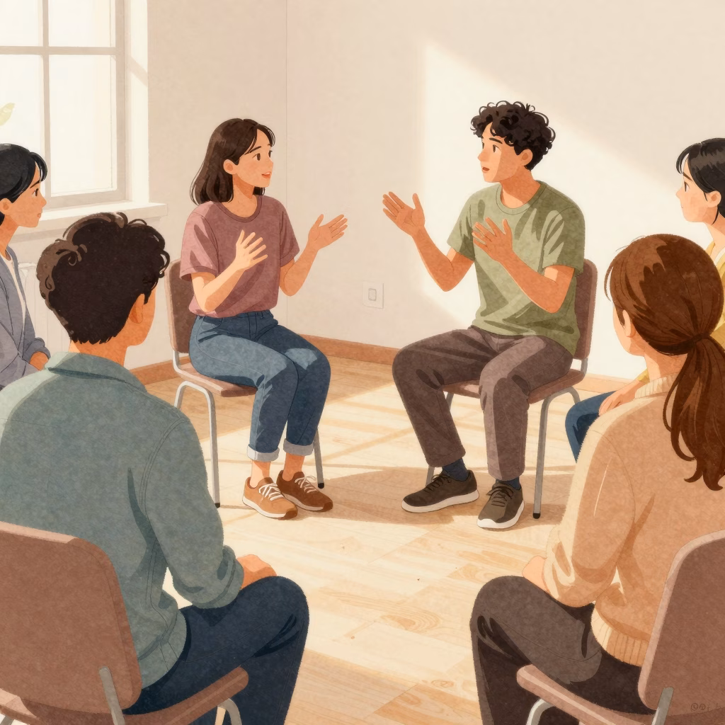 Participants explorant leurs émotions à travers des jeux de rôles en dramathérapie