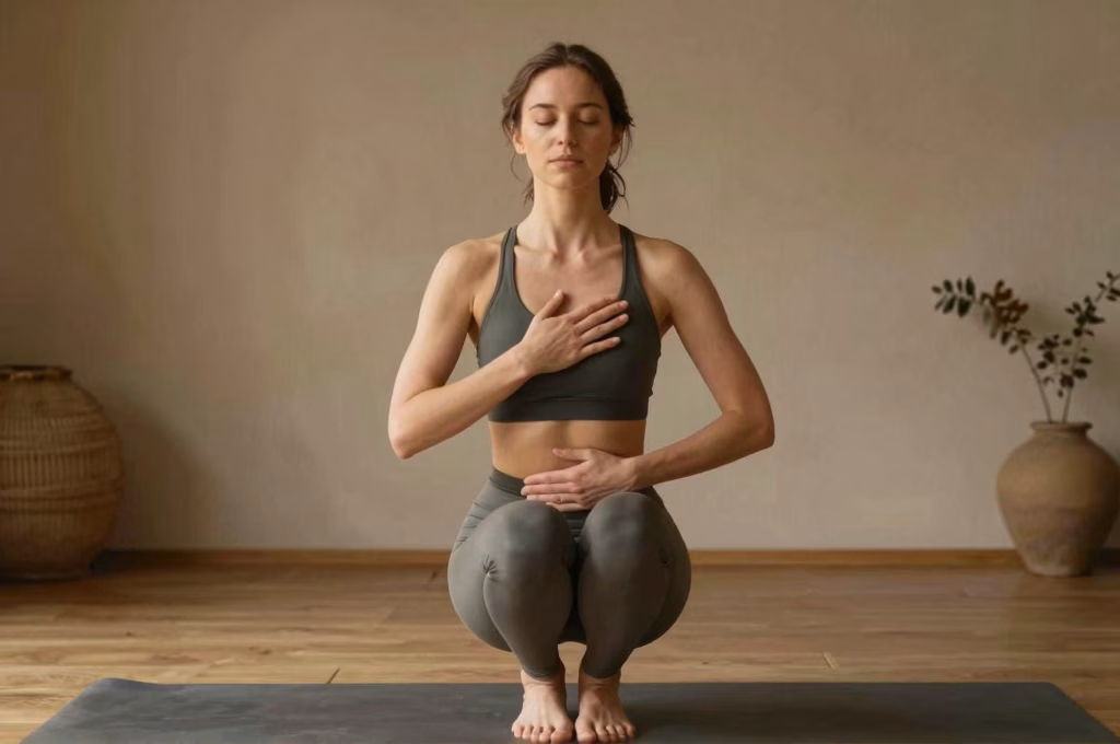 Exercice de conscience corporelle en danse-thérapie avec les mains sur le coeur