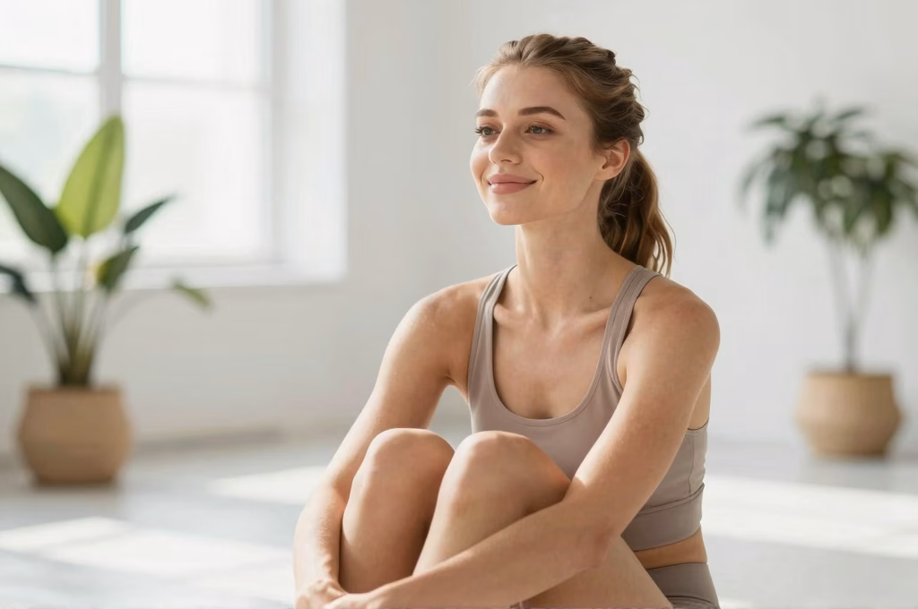 Moment de bien-etre apres une seance de danse-therapie, expression sereine et vitalite retrouvee