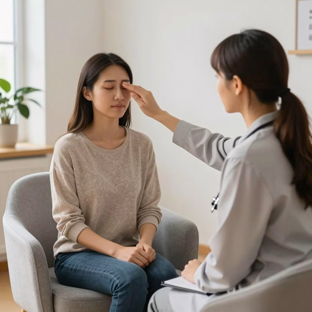 Séance de thérapie EMDR avec un thérapeute guidant les mouvements oculaires du patient